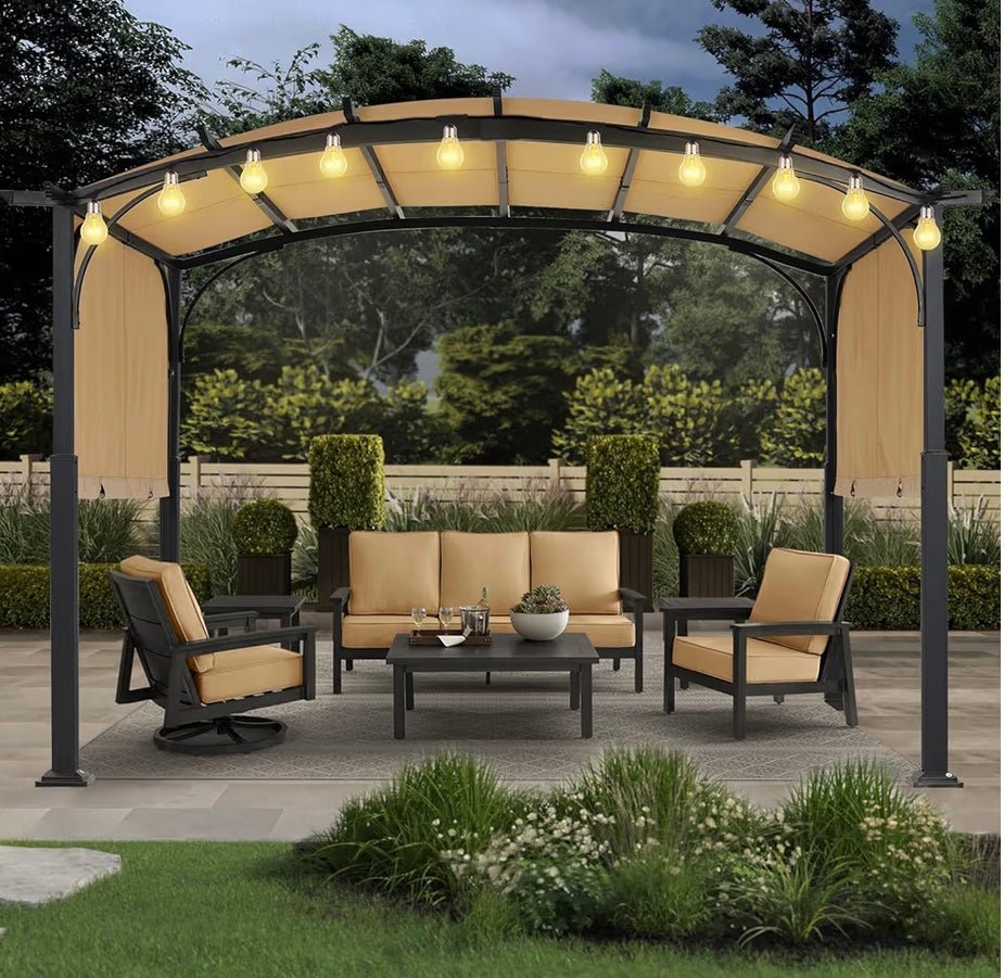 10x10ft Outdoor Retractable Pergola with Sun Shade Canopy Patio Metal Garden Pergola,Beige