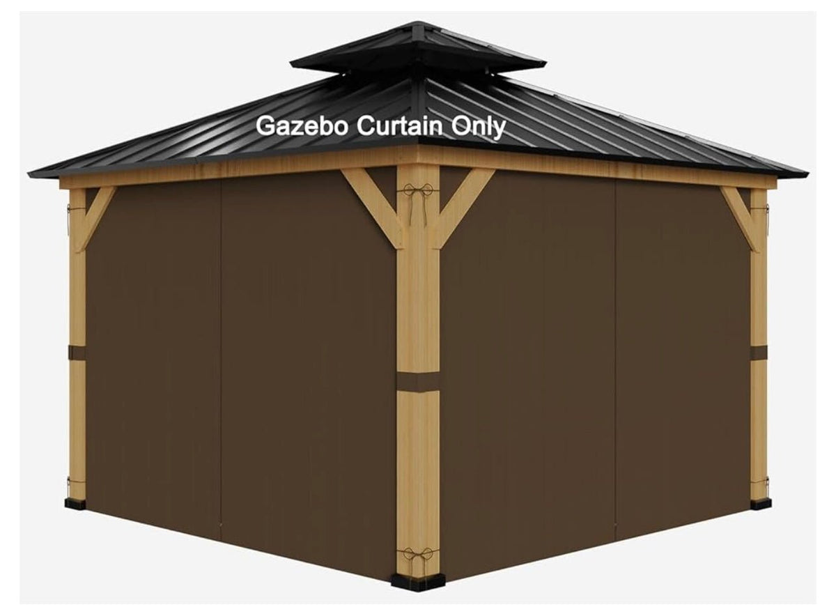 12-ft x 14-ft Gazebo Curtains,Privacy Replacement Sidewall 4-Panel Universal Shade Curtains Set,Protecting Side Walls (Only Curtain)-Brown