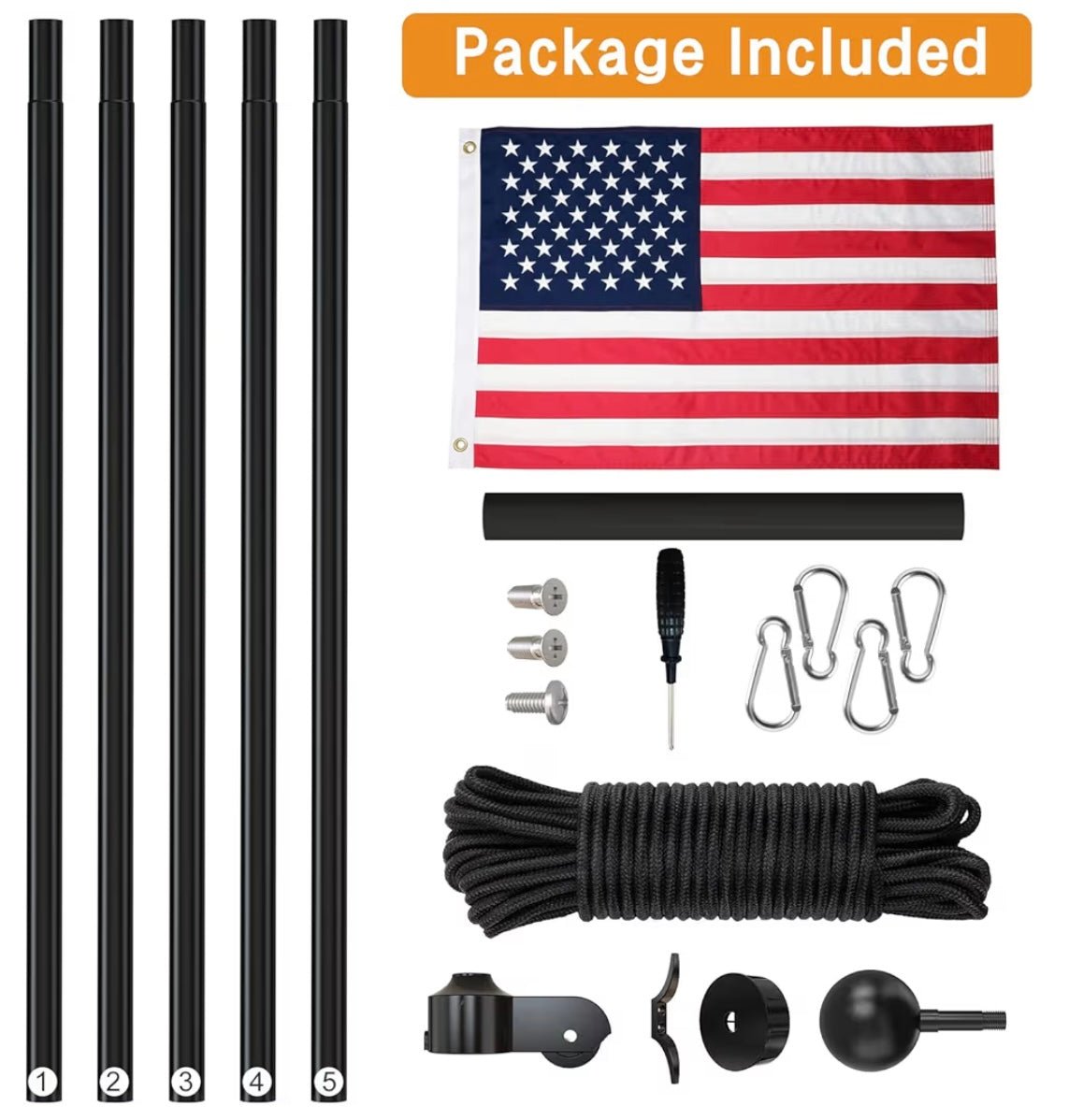 20FT Heavy Duty Flagpole Kit for Yard,14 Gauge Flag Pole for Outside In Ground, Extra Thick Outdoor Flag Poles with 3x5 American Flag for Residential or Commercial(20FT, Black)