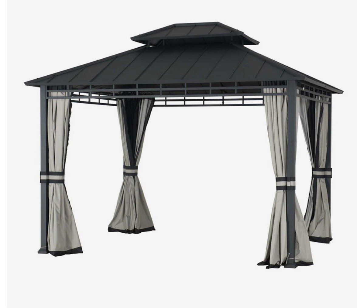 Broyhill Grand Bancroft Gazebo Replacement Privacy Curtain with Zippers Set 10x12 Gray