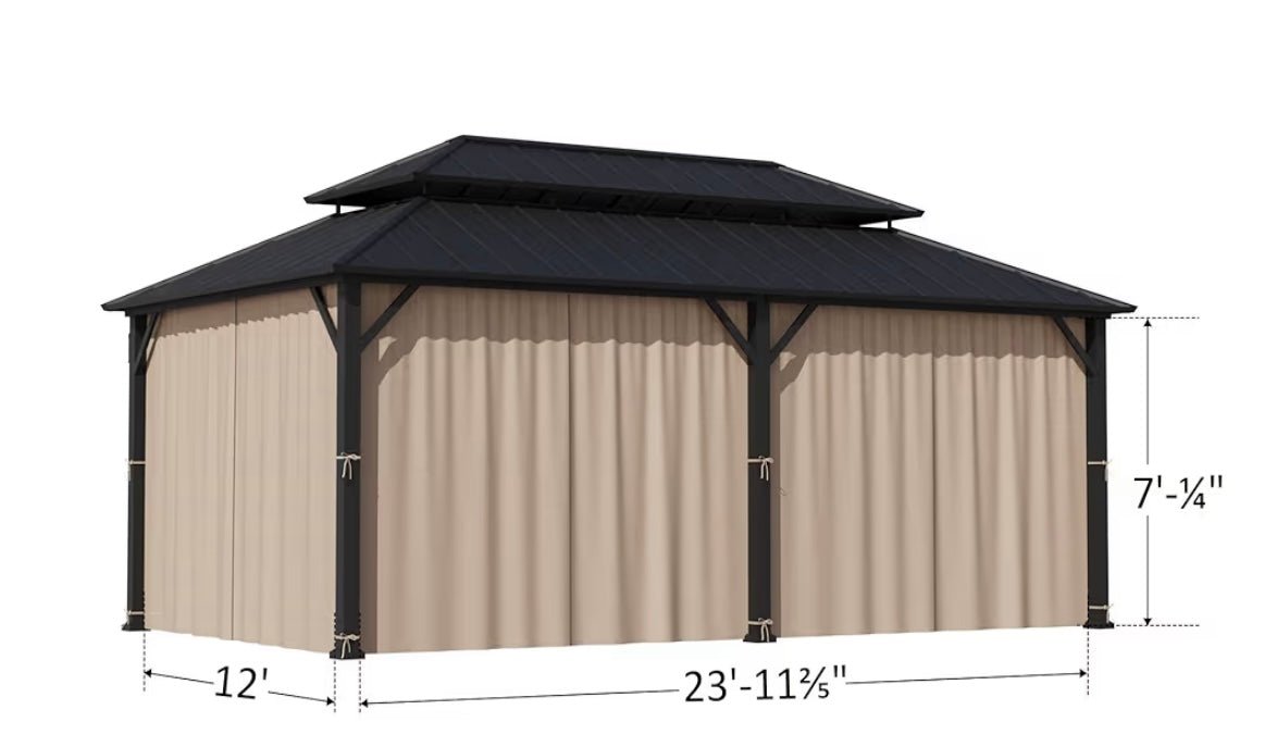 Gazebo Curtain Replacement Universal 6-Panel Sidewalls 12' x 24', Outdoor Gazebo Privacy Curtains with Zipper, Replacement for Outdoor, Patio Canopy, Garden and Backyard (Curtain Only)