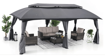 10' x 20' Gazebos Gray Canopy for Patio, Outdoor Gazebo with Netting Wall and Pole Coverings