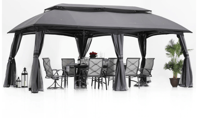 10' x 20' Gazebos Gray Canopy for Patio, Outdoor Gazebo with Netting Wall and Pole Coverings