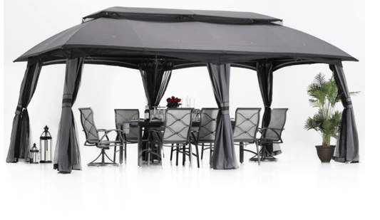 10' x 20' Gazebos Gray Canopy for Patio, Outdoor Gazebo with Netting Wall and Pole Coverings
