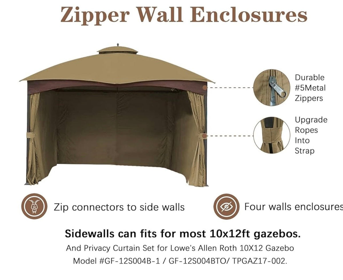 10 x12 Lowes Allen and Roth OEM GF12S004B-1 full set gazebo curtains 4 sides Lowe’s 510327
