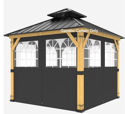 10ft x 12ft Gazebo Curtains,Privacy Replacement Sidewall with Church Window,4-Panel Universal Shade Curtains Set,Protecting Side Walls (Only Curtain) Gray