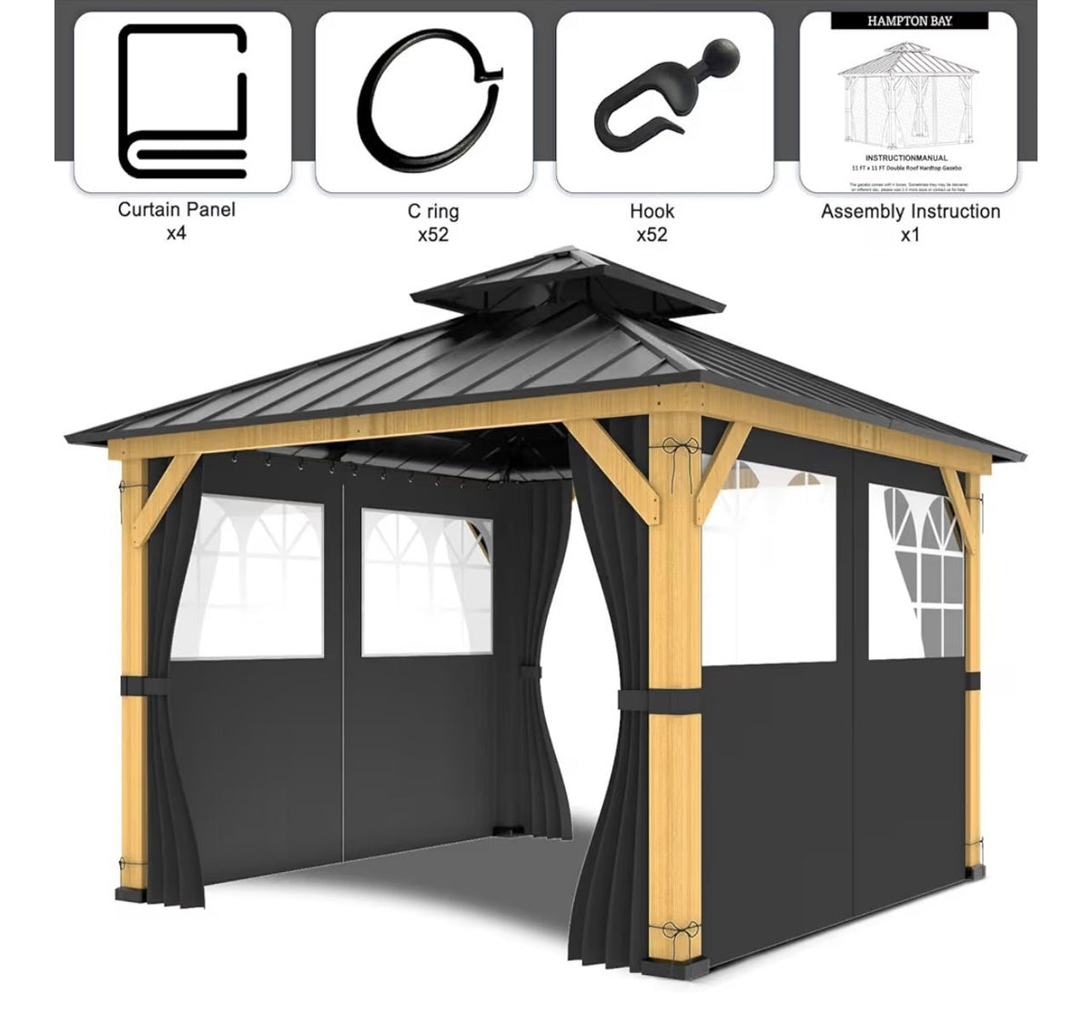 10ft x 12ft Gazebo Curtains,Privacy Replacement Sidewall with Church Window,4-Panel Universal Shade Curtains Set,Protecting Side Walls (Only Curtain) Gray