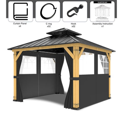 10ft x 12ft Gazebo Curtains,Privacy Replacement Sidewall with Church Window,4-Panel Universal Shade Curtains Set,Protecting Side Walls (Only Curtain) Gray
