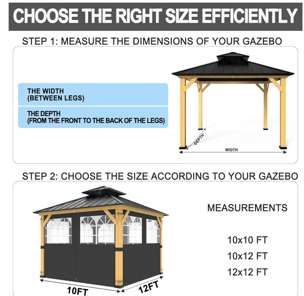 10ft x 12ft Gazebo Curtains,Privacy Replacement Sidewall with Church Window,4-Panel Universal Shade Curtains Set,Protecting Side Walls (Only Curtain) Gray