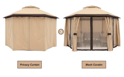 10’x10' Gazebos for Patios, Outdoor Hexagonal Gazebo with Netting and Privacy Curtains for Garden, Patio, Backyard