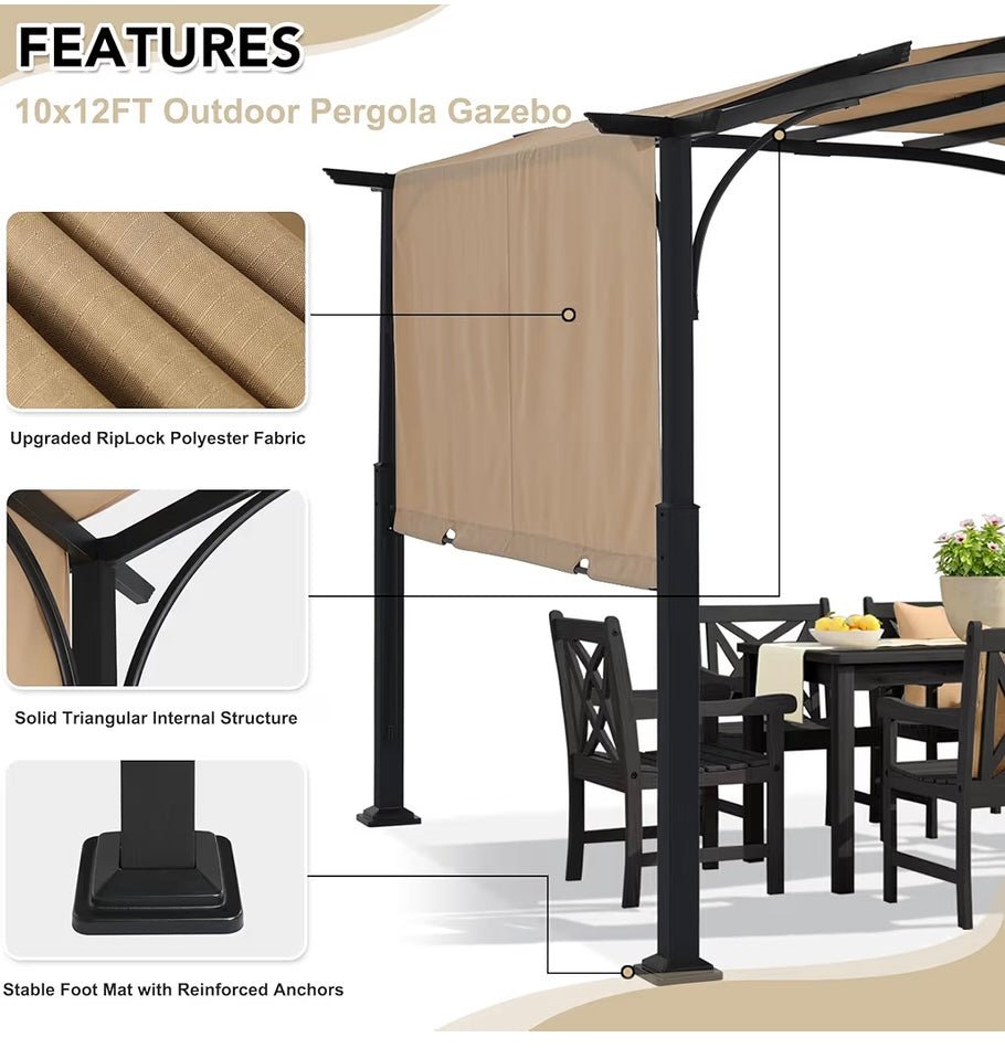 10x10ft Outdoor Retractable Pergola with Sun Shade Canopy Patio Metal Garden Pergola,Beige