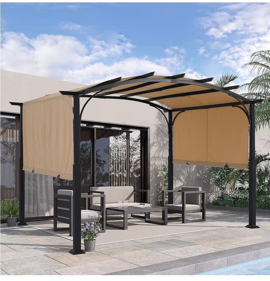 10x10ft Outdoor Retractable Pergola with Sun Shade Canopy Patio Metal Garden Pergola,Beige