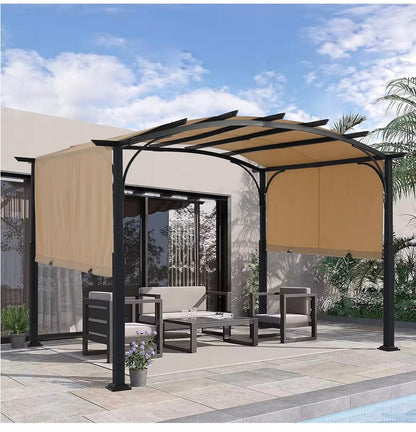 10x10ft Outdoor Retractable Pergola with Sun Shade Canopy Patio Metal Garden Pergola,Beige