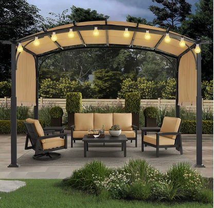 10x10ft Outdoor Retractable Pergola with Sun Shade Canopy Patio Metal Garden Pergola,Beige