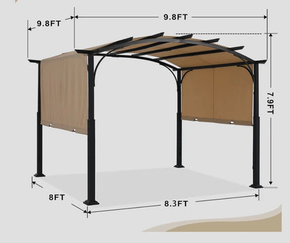 10x10ft Outdoor Retractable Pergola with Sun Shade Canopy Patio Metal Garden Pergola,Beige