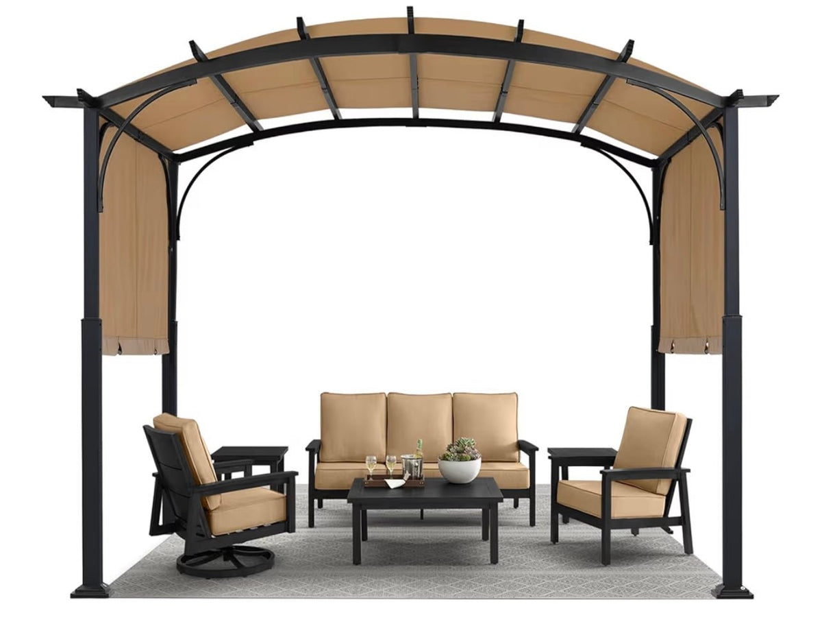 10x10ft Outdoor Retractable Pergola with Sun Shade Canopy Patio Metal Garden Pergola,Beige