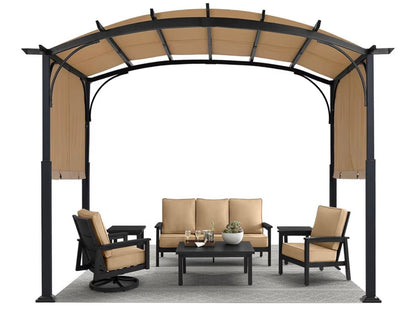 10x10ft Outdoor Retractable Pergola with Sun Shade Canopy Patio Metal Garden Pergola,Beige