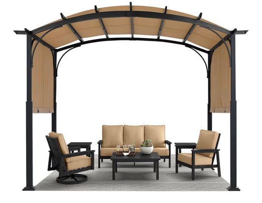10x10ft Outdoor Retractable Pergola with Sun Shade Canopy Patio Metal Garden Pergola,Beige