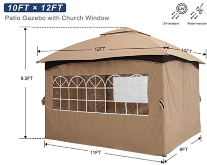 10X12 Gazebo Patio Gazebos for Winter, Weatherproof Gazebo with Window Curtains for Outdoor Party Wedding