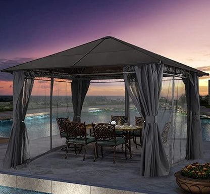 10x12 Hardtop Patio Gazebo with Curtains and Netting