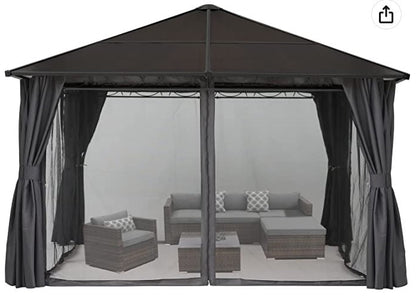 10x12 Hardtop Patio Gazebo with Curtains and Netting