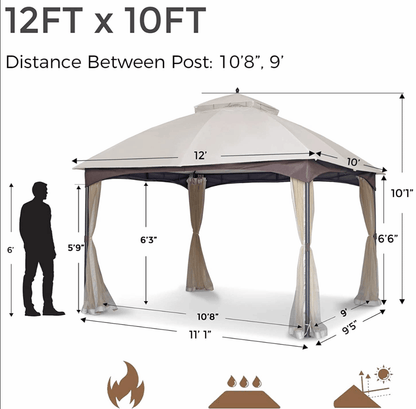 10x12 Outdoor Gazebo for Patios Canopy for Shade and Rain with Mosquito Netting, Waterproof Soft Top Metal Frame Gazebo