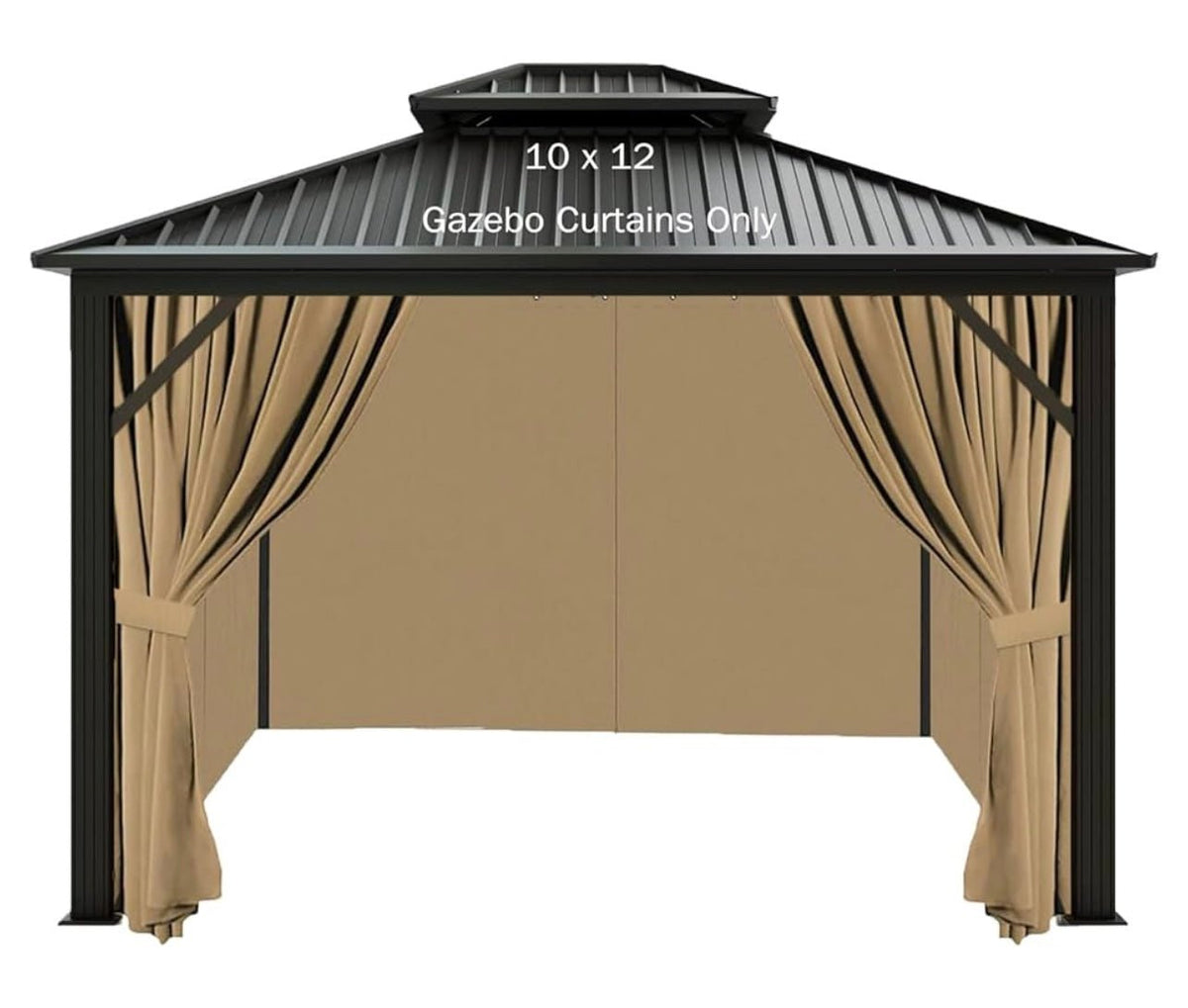 10x12 Waterproof Heavy Duty Curtain Set for Hardtop Gazebo Dark Beige