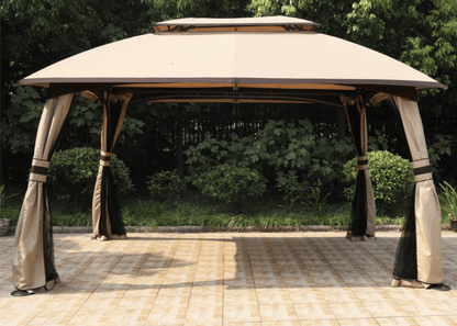 10x13 Beige Gazebo Fully Enclosed Weather UV-Resistant w/Mosquito Netting-Beige