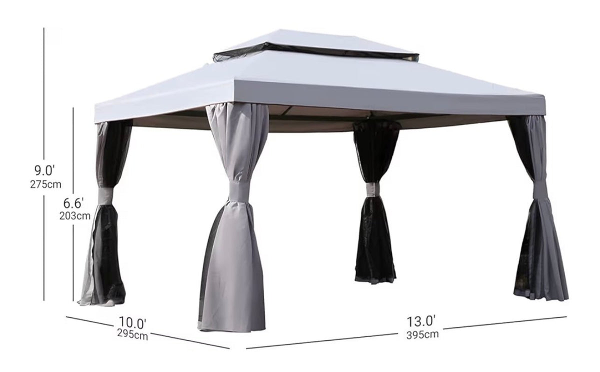 10x13 Gazebo for Patios Outdoor Gazebo with Mosquito Netting and Curtains Outdoor Patio Canopy for Deck Backyard Garden Lawns