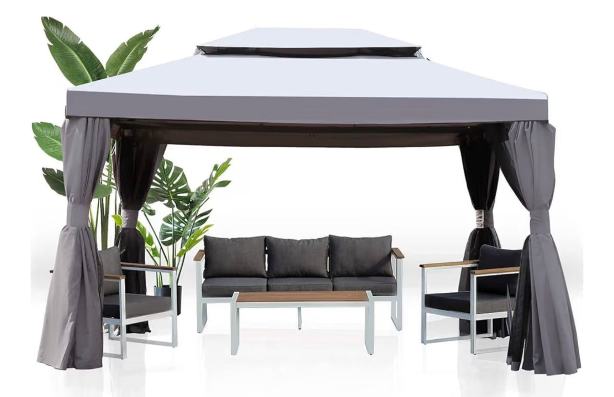 10x13 Gazebo for Patios Outdoor Gazebo with Mosquito Netting and Curtains Outdoor Patio Canopy for Deck Backyard Garden Lawns
