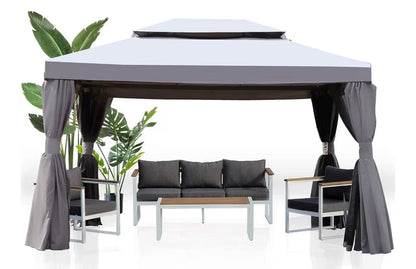 10x13 Gazebo for Patios Outdoor Gazebo with Mosquito Netting and Curtains Outdoor Patio Canopy for Deck Backyard Garden Lawns