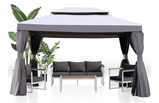 10x13 Gazebo for Patios Outdoor Gazebo with Mosquito Netting and Curtains Outdoor Patio Canopy for Deck Backyard Garden Lawns