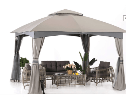 11' x 11' Gazebos Patio Garden Gazebo with Mosquito Netting, Double Soft-top (Light Gr