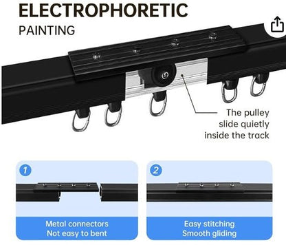 12 foot Gazebo Universal Curtain Track, Curtain Track Ceiling Mount, Room Divider Curtain Rod or Wall with Rolling Hooks, Ceiling Shower Curtain Tracks Perfect for Privacy in Open Rooms Black)