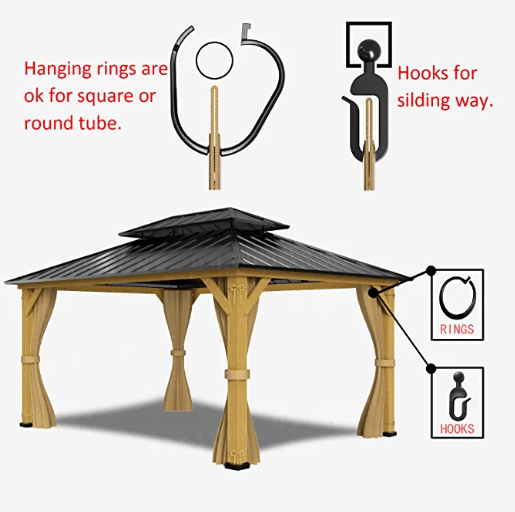 12-ft x 16-ft Wood or Metal Gazebo Curtains, Privacy Sidewall Set 4-Panel Universal Replacement Shade Curtains Set, Protecting Side Walls (Only Curtain)-Khaki