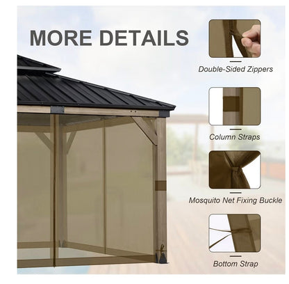 12' x 12' Gazebo Universal Mosquito Netting Screen Replacement, 4-Panel Mesh Screen Walls with Double Zippers for Outdoor Patio, Khaki (Mosquito Net Only)