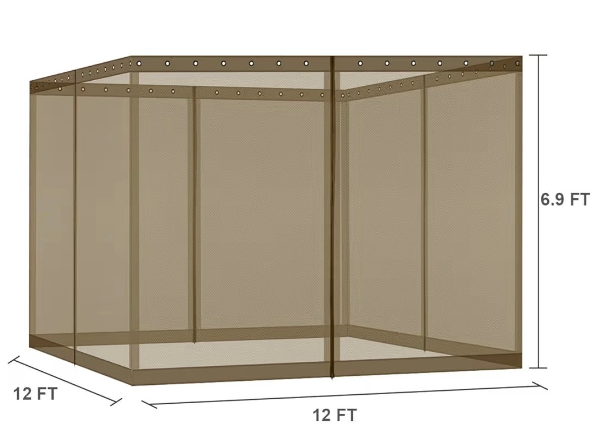 12' x 12' Gazebo Universal Mosquito Netting Screen Replacement, 4-Panel Mesh Screen Walls with Double Zippers for Outdoor Patio, Khaki (Mosquito Net Only)