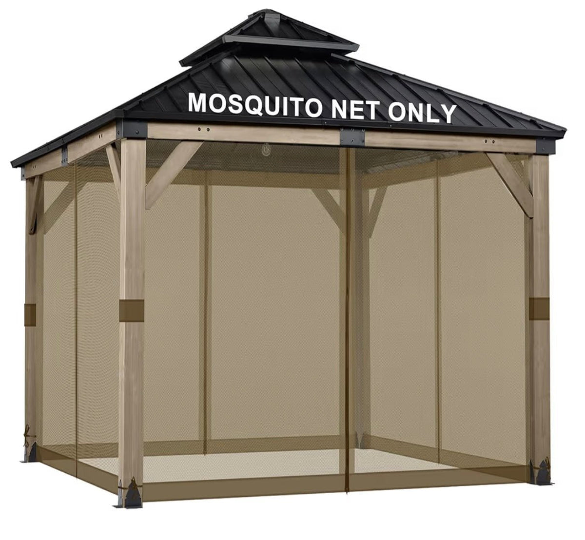 12' x 12' Gazebo Universal Mosquito Netting Screen Replacement, 4-Panel Mesh Screen Walls with Double Zippers for Outdoor Patio, Khaki (Mosquito Net Only)