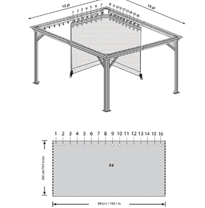 12' x 16' Universal Curtains Outdoor Gazebo Models Grey