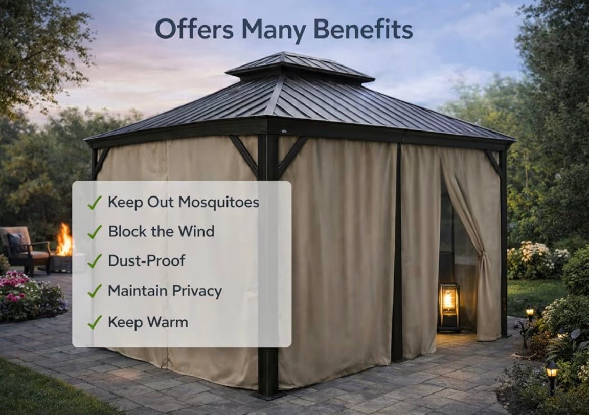 12' x 20'Outdoor Gazebo Privacy Curtain Sidewall, Waterproof Patio Privacy Curtain with Center-Zip Design, Replacement for Hardtop Gazebo Brown