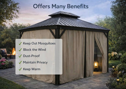 12' x 20'Outdoor Gazebo Privacy Curtain Sidewall, Waterproof Patio Privacy Curtain with Center-Zip Design, Replacement for Hardtop Gazebo Brown