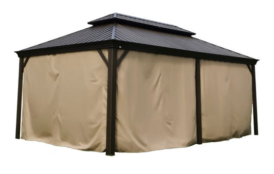 12' x 20'Outdoor Gazebo Privacy Curtain Sidewall, Waterproof Patio Privacy Curtain with Center-Zip Design, Replacement for Hardtop Gazebo Brown