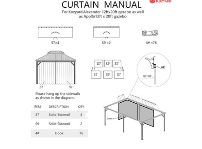12' x 20'Outdoor Gazebo Privacy Curtain Sidewall, Waterproof Patio Privacy Curtain with Center-Zip Design, Replacement for Hardtop Gazebo Brown