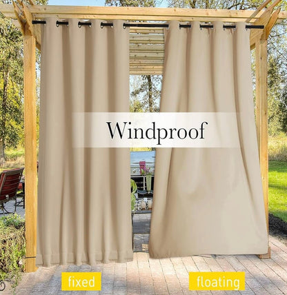 2 Panels Weighted Blackout Curtains for Patio Waterproof, Top & Bottom Grommet & Back Tab Fixed Outdoor Curtains Windproof Drapes Thermal Insulated for Porch, W84x L95 Biscotti Beige