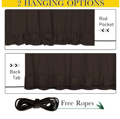 2 Panels Weighted Blackout Curtains for Patio Waterproof, Top & Bottom Grommet & Back Tab Fixed Outdoor Curtains Windproof Drapes Thermal Insulated for Porch, W66 x L90, Coffe