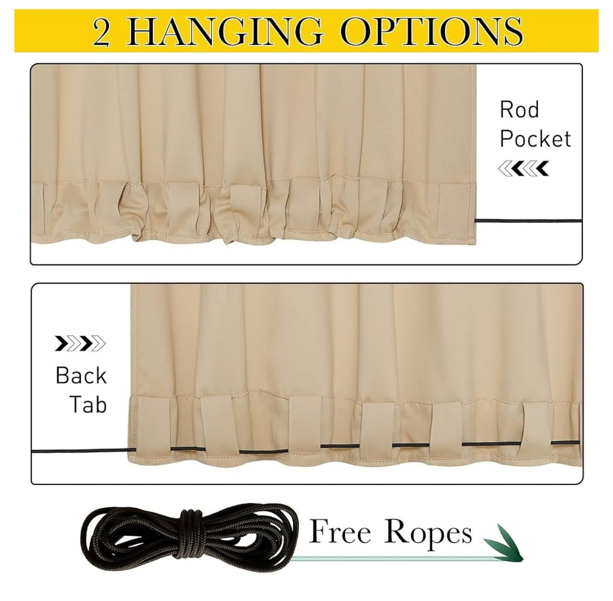 2 Panels Weighted Blackout Curtains for Patio Waterproof, Top & Bottom Grommet & Back Tab Fixed Outdoor Curtains Windproof Drapes Thermal Insulated for Porch, W66 x L90, Biscotti Beige