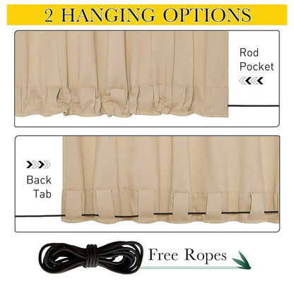 2 Panels Weighted Blackout Curtains for Patio Waterproof, Top & Bottom Grommet & Back Tab Fixed Outdoor Curtains Windproof Drapes Thermal Insulated for Porch, W84x L95 Biscotti Beige