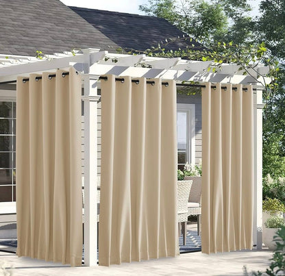 2 Panels Weighted Blackout Curtains for Patio Waterproof, Top & Bottom Grommet & Back Tab Fixed Outdoor Curtains Windproof Drapes Thermal Insulated for Porch, W84x L95 Biscotti Beige