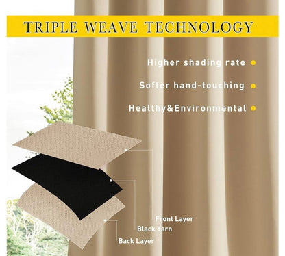 2 Panels Weighted Blackout Curtains for Patio Waterproof, Top & Bottom Grommet & Back Tab Fixed Outdoor Curtains Windproof Drapes Thermal Insulated for Porch, W84x L95 Biscotti Beige