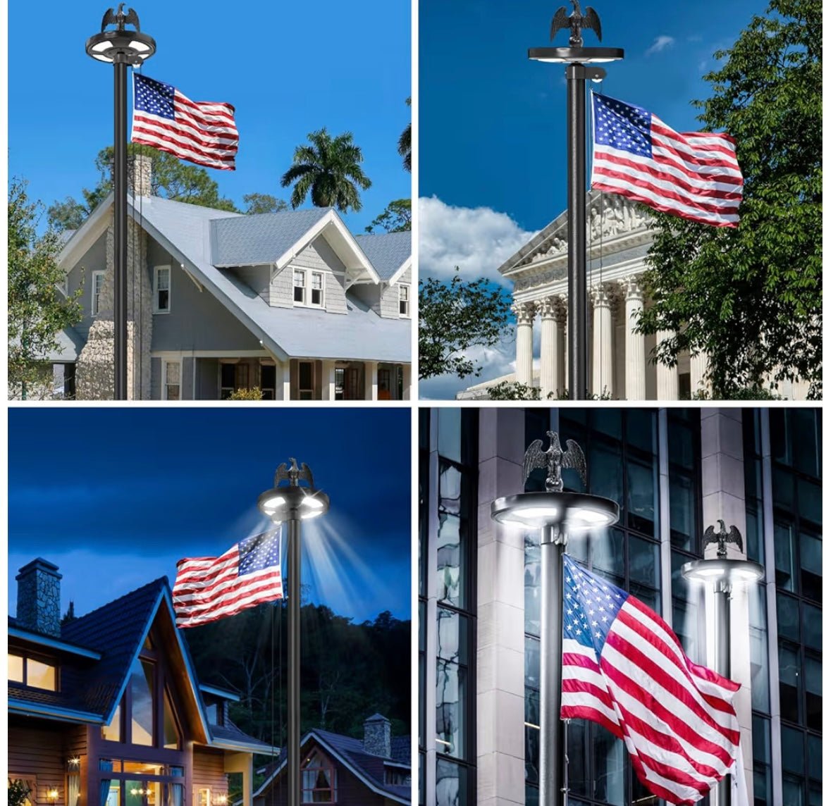 20 FT Heavy Duty Flag Pole with 144 LED Solar Light,12 Gauge Extra Thick Aluminum Flagpole for Outside House Powered and Flag Outdoor,Inground Flag Pole Kit for Residential Commercia(20FT with Light)